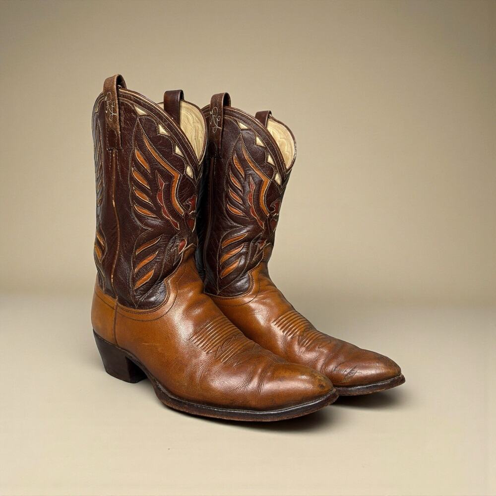 Polo Western Ralph Lauren Leather Cowboy Eagle Inlay Vtg 1979 Mens 9.5D Boots